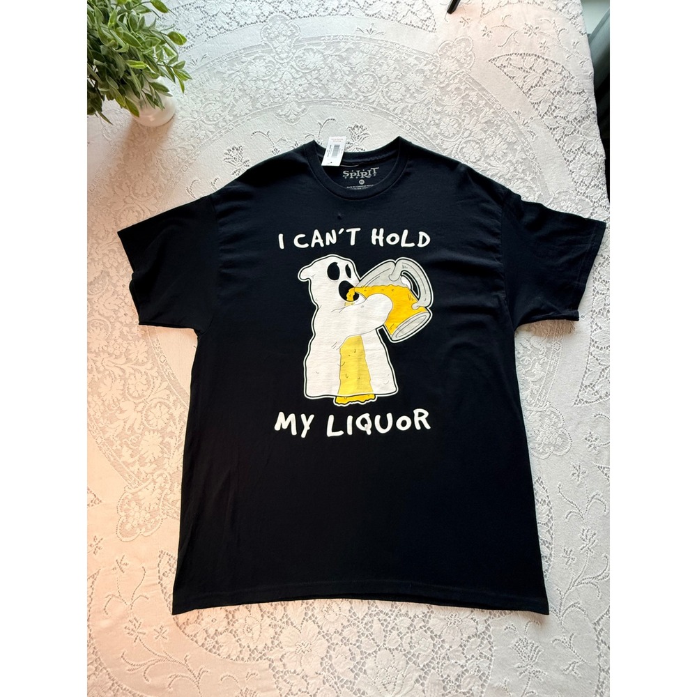 Spirit Halloween Ghost Beer I Cant Hold My Liquor Black Graphic T-Shirt XL NEW
